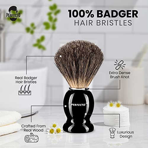 Perfecto Black 100% Pure Badger Shaving Brush Luxury Wet Shave & Grooming