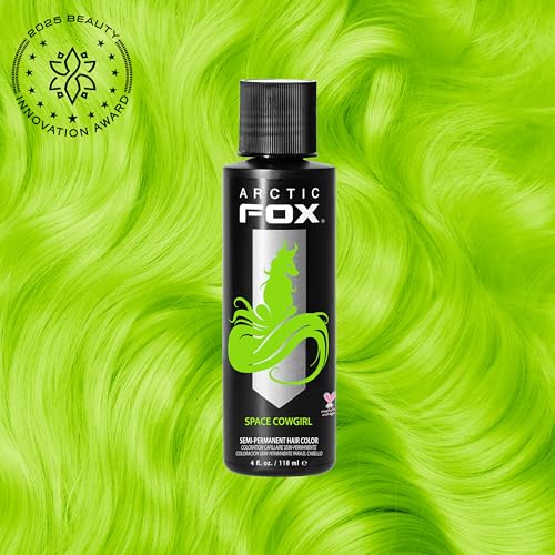ARCTIC FOX Space Cowgirl Vegan Green Hair Dye 4 fl oz - Vibrant Semi-Permanent Color for Light Hair