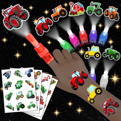 Tractor Party Favors Set - 24 LED Finger Lights & 48 Glow Tattoos