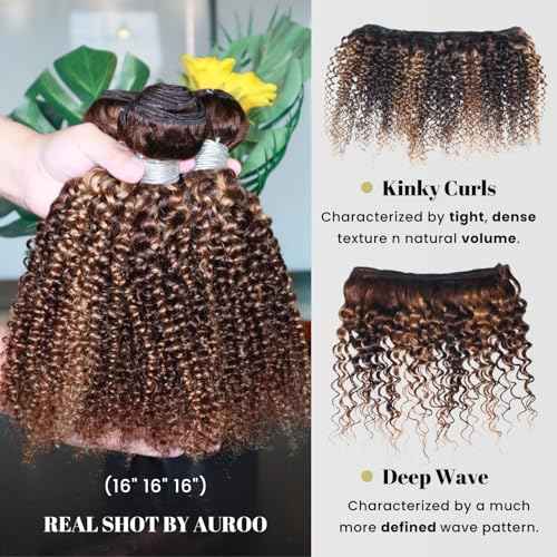 Honey Blonde Highlight Tight Kinky Curly Single Bundles Human Hair 22Inch, 100% Virgin Remy 12A Brazilian Curly Weave Bundles Human Hair Thick Track P4/27 Ombre Brown Colored Kinky Curly Bundles