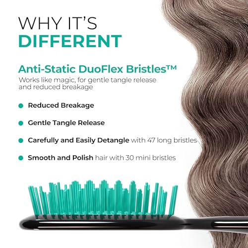 FHI Heat UNbrush Detangling Brush for Pain-Free Brushing on All Wet or Dry Hair Types — Durable DuoFlex Anti-Static Bristles, Lightweight Handle, Vented Hair Brush, Lagoon