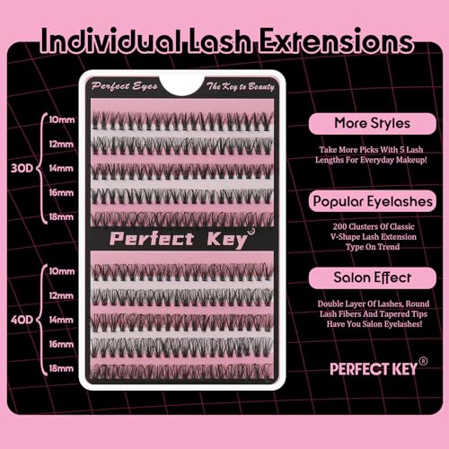 30D 40D Individual Lash Clusters D Curl Cluster Eyelashes Extensions 200 Clusters Wispy Cluster Lash Extensions 10mm 12mm 14mm 16mm 18mm (30D+40D-200 Black)