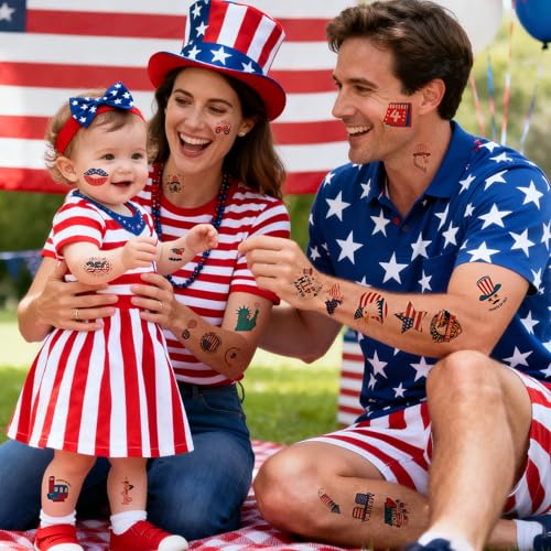 USA Patriotic Temporary Tattoos - 150 PCS 4th of July Stickers