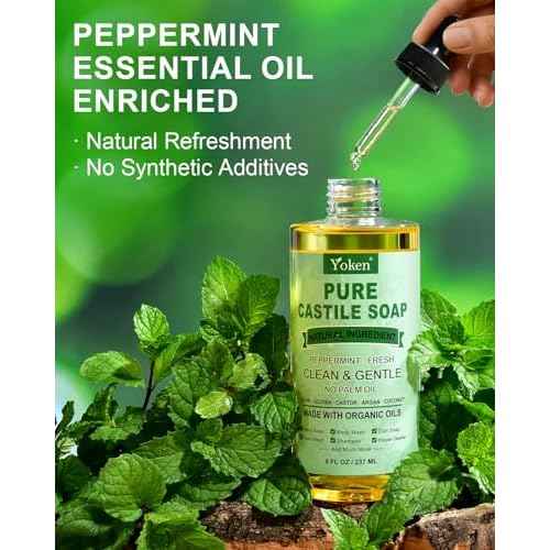 Peppermint Castile Soap Liquid 8 OZ, Made with Certified Organic Oils, Gentle Peppermint Soap for Body Wash, Face, Hands, Dishes, Laundry & More - Vegan & Natural Ingredients Versatile Cleanser