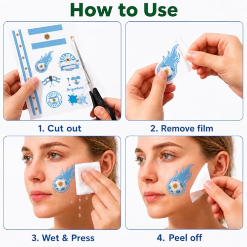 Argentina Flag Face Stickers - 16 Temporary Tattoos for Fans