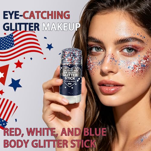 Patriotic Red White Blue Body Glitter Stick | 4th of July