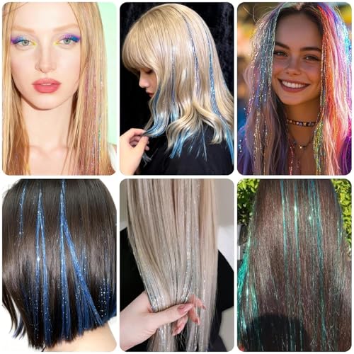 Glitter Hair Tinsel Extensions 1800 Strands 48 Inch Purple