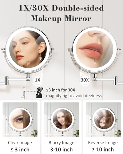9" Wall Mounted Lighted Magnifying Makeup Mirror 30X/1X