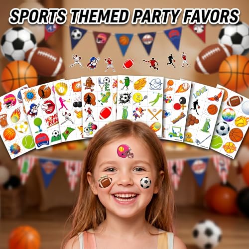 Sports Temporary Tattoos - 96 PCS Pre-Cut Soccer Football Baseball