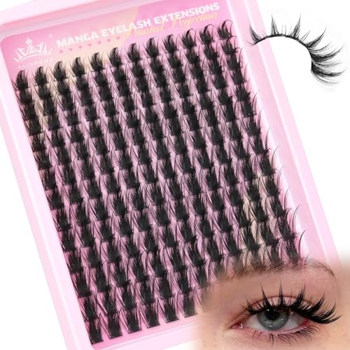 Doll Lash Clusters Manga Eyelash Extensions Cosplay Spiky Individual Lashes Extensions Anime Eyelash Clusters 168Pcs 10MM-18MM Thick Natural DIY Clusters