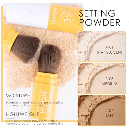 KYDA 2 Pcs Mineral Sunscreen Powder for Face & Scalp, Mineral Scalp Sunscreen SPF 35, Lasting Oil Control Matte Loose Setting Powder, Lightweight Breathable for All Skin Type, Translucent