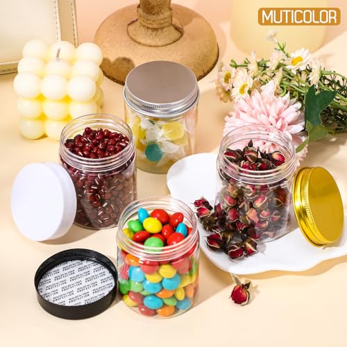 Meanplan 100 Pcs 4 oz Plastic Container Jars Clear Round Cosmetic Container with Lids, Plastic Jars with Screw Lids for Travel Storage, Kitchen Use, DIY Crafts(Black, White, PP)