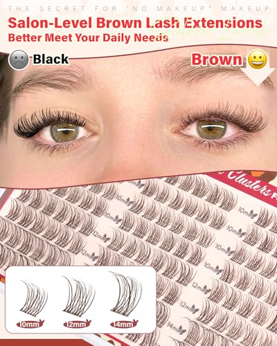 Brown Lash Clusters 10-14MM Natural Eyelash Extensions Clear Band