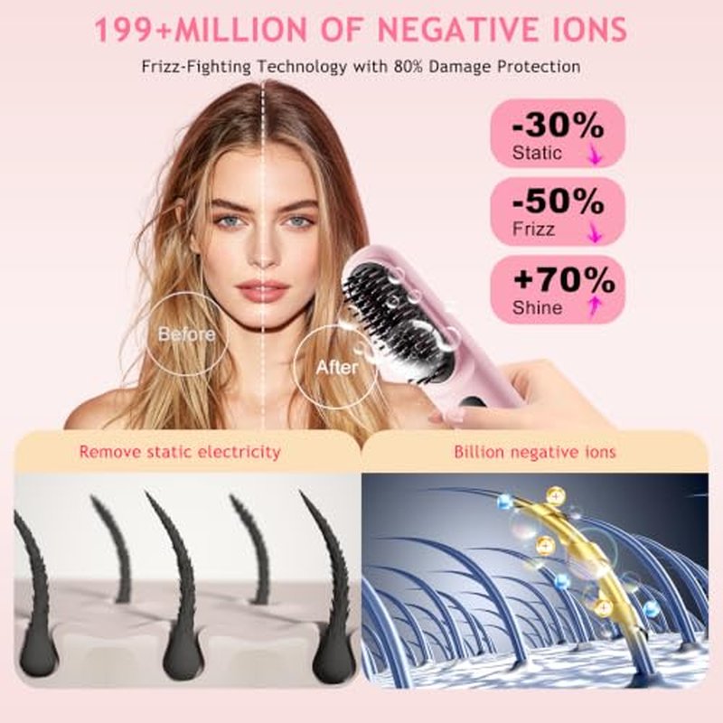 GHSLZE Go Brush Pro Cordless Hair Straightener Brush - 79 Teeth, Fast Heat, 40 Min Runtime