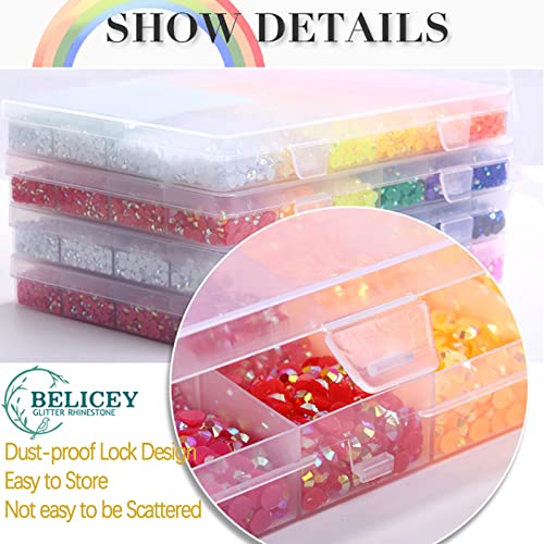 BELICEY 24000pcs Jelly Resin AB Crystal Rhinestones for Craft Black Blue Purple Flatback Bulk Crystals Rhinestone Glitters Stone Gems Beads for Manicure DIY Clothing Crafts Shoes Bags Decoration