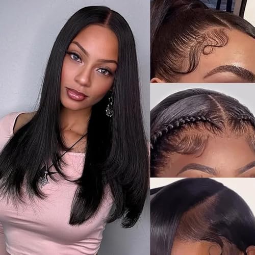 20 Inch Brazilian Human Hair Lace Front Wigs Straight 13x6 HD Natural Hairline