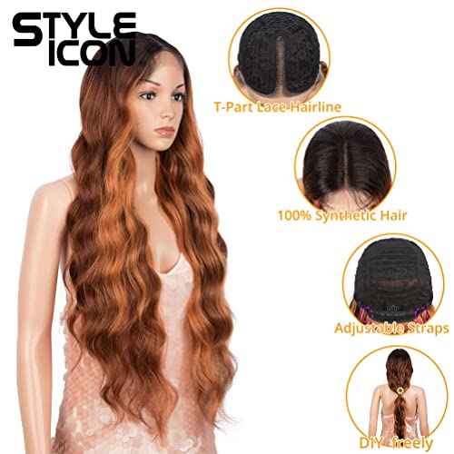 Style Icon 32¡± Long Wavy Wig Middle Part Synthetic Wigs Lace Front High Temperature Fiber Heat Resistant Wig (32 Inches, TTOL 99A/340C/145T)