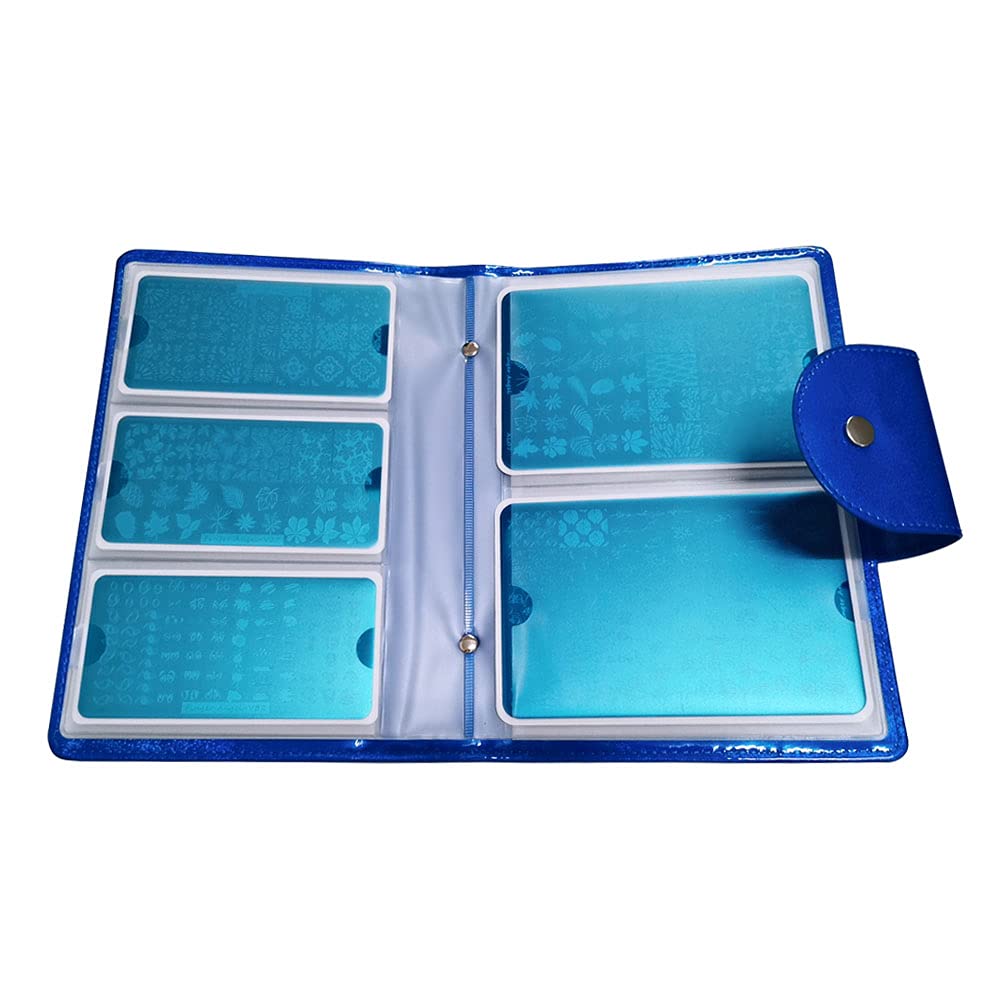 FingerAngel 50 Slots Image Stamper Plate Collection Nail Art Stamp Plate Stamping Plates Cases Stamp Nail Template Organzier for Large Size 6.0x12.0cm and 9.5X14.5CM Nail Art Plates (Dark Blue)