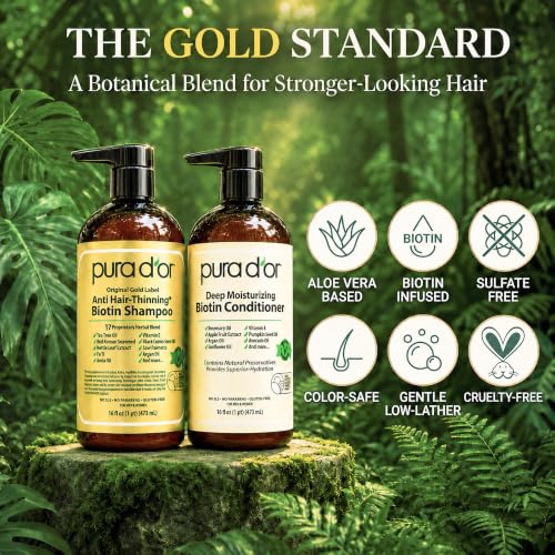 PURA D'OR Anti-Thinning Biotin Shampoo & Conditioner Set, 16oz x2
