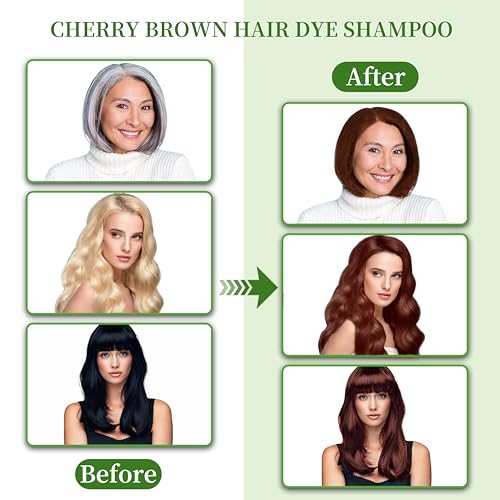 SHIHUANUO Black Hair Dye Shampoo 3 in 1 Cherry Brown Herbal & Ammonia-Free 520ml for Gray Hair Coverage