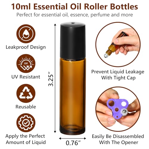 Amber Glass Roller Bottles 10ml, 54 Pack Essential Oils