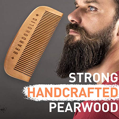 Beardoholic Beard Comb With a Gift Box ? Wide Teeth ? Anti-Static, Eliminates Tangles and Keeps Your Beard Neat and Tidy ? 5.31 x 1.96 IN Handmade 100% Pearwood Design