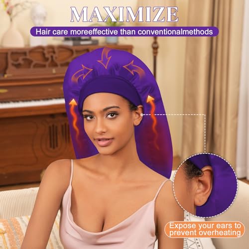 Amzpic Purple Heat Cap for Deep Conditioning Hair Steamer with 10-Level Temperature