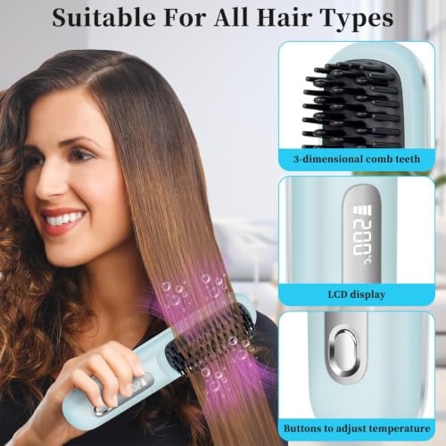 Cordless Straight Hair Brush with LED Display & 3 Heat Settings