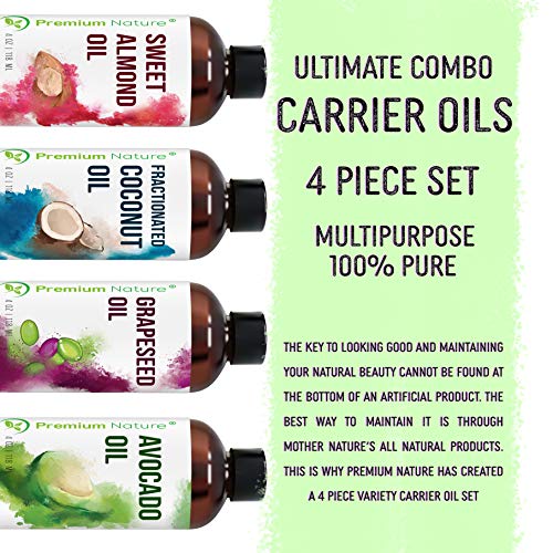 4-Piece Carrier Oil Variety Pack Gift Set - Essential Oil Mixing for Skin, Stretch Marks & Dry Skin Moisturizer, 4oz Each