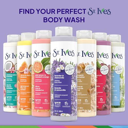 St. Ives Lavender & Chamomile Body Wash, Calming Body Care with 100% Natural Extracts, Moisturizing Body Soap, Daily Shower Gel Cleanser with Relaxing Floral Fragrance, 22oz