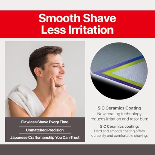 Feather - F3 Shaving Razor - Pivoting Head Shaving Razor with Wavy Guard and SiC Ceramic Coating - 3 Blade shave cartridge for Regular to Sensitive Face and Skin - Disposable Blades