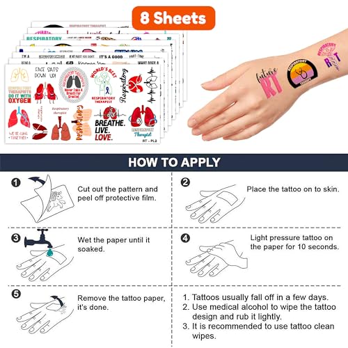 96 Respiratory Therapist Temporary Tattoos - Cute Designs