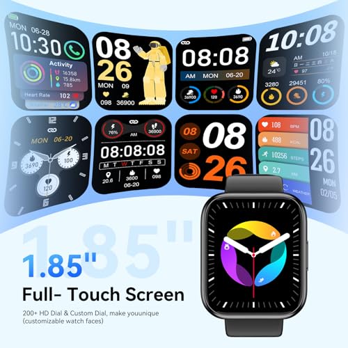 QONBINK Smart Watch for Men - 1.85" HD Fitness Tracker with Bluetooth Calling & 120+ Sports Modes - Waterproof Heart Rate Monitor (Black)
