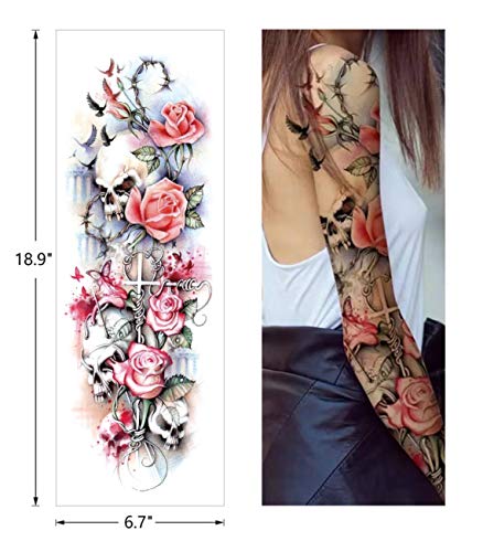 Full & Half Arm Temporary Tattoo Stickers, 17 Sheets Floral