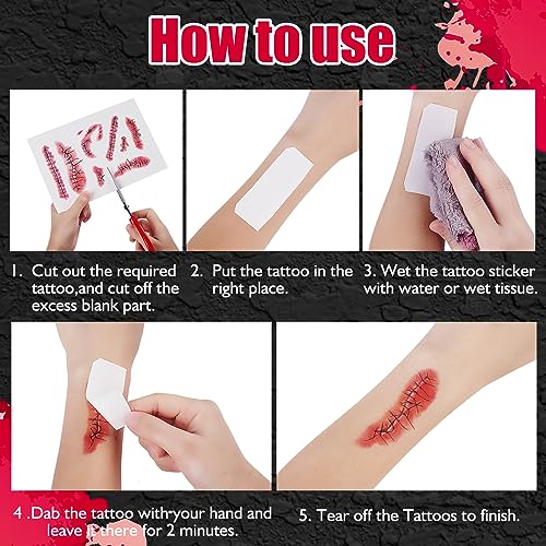 110PCS Halloween Fake Scars Temporary Tattoos Kit