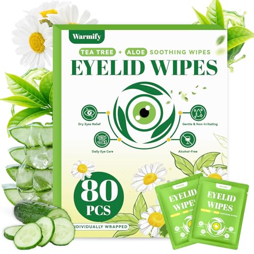 Tea Tree Oil Eyelid Wipes - 80 Individually Wrapped Cleansing Pads