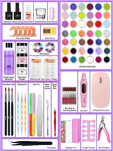 Complete Acrylic Nail Kit with 20000RPM Drill, UV Lamp & Storage Bag