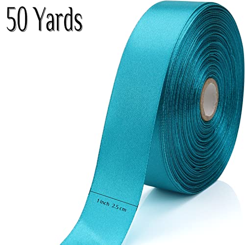 Nsilu 1 inch, Peacock Blue Ribbon for Gift Wrapping 50 Yards Perfect Wedding Party Wreath Sewing DIY Hair Accessories Decoration Floral Hair Balloons Other Projects