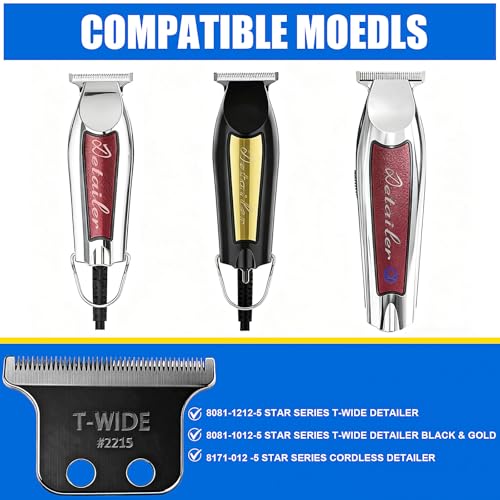 2PCS 2215 Replacement T Wide Blades Compatible with Wahl 5 Star Detailer Li Trimmer(8081) and (8171) - Adjustable Stainless-steel Zero-Gap Trimmer Blade ((3PCS-Black)