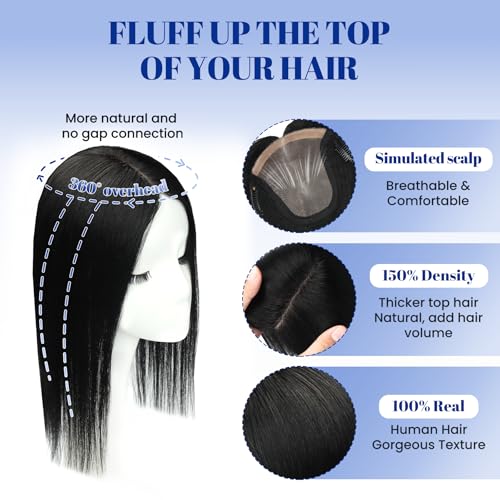 WORLDSTAR 14-Inch Real Human Hair Topper for Women - Jet Black