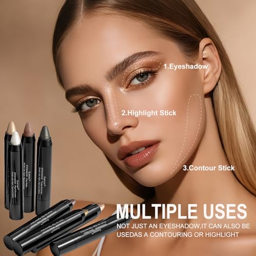 Evanora 8Color Eyeshadow Stick Set Matte Shimmer Eye Shadow Pencil Makeup Kit Silky Smooth, Waterproof, Transfer-Proof, All-Day Wear Matte & Shimmer Eye Makeup