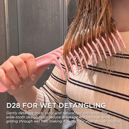 Denman D28 Wide Tooth Detangling Comb - Curved Pin For Detangling, Curl Defining, Smoothing - Wet Comb For All Hair Types, Women and Men