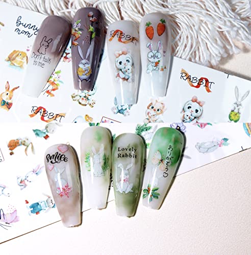 Easter Bunny Water Transferr Nail Art Decals Cute Bunny Rabbit Design Water Transfer Nail Decal Nail Supplies for Kids Girls Women Manicure Tips for Acrylic Nails12 Sheet