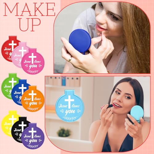 Yerliker 80 Pcs Valentines Christian Mini Compact Mirrors Bulk Jesus Loves You Cute Pocket Mirrors for Purses Inspirational Religious Gifts for Women Girls Coworkers Friends Employee