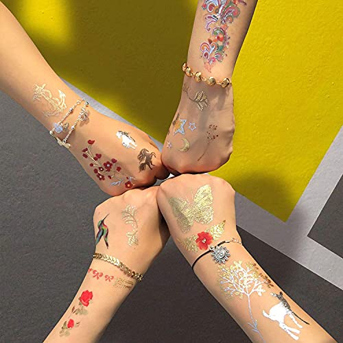 Metallic Temporary Tattoo 260+ Gold Silver Fake Tattoos for Women,Flash Jewelry Gold Tattoos Waterproof and Long Lasting