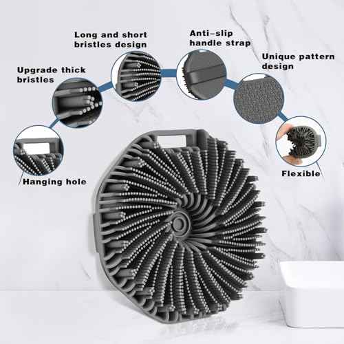 Silicone Body Scrubber, 2 PCS Exfoliating Body Scrubber, Silicone Loofah Bath Brush with Hand Strap, No-Slip Handheld Body Wash Brush Body Scrubbers Shower Cleaning for All Skin Types (Black & Grey)