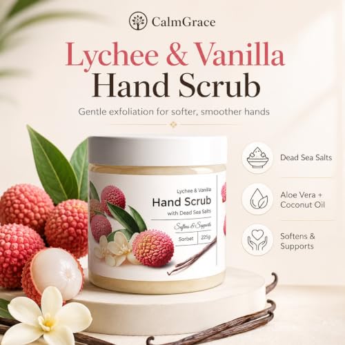 CalmGrace Exfoliating Hand Scrub - Dead Sea Salt & Lychee Vanilla (250g)