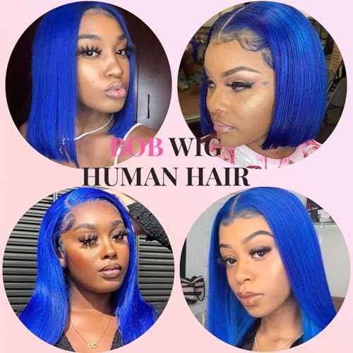 16 Inch Blue Bob Wig Human Hair 13x4 HD Lace Front Wigs Human Hair Pre Plucked with Baby Hair Glueless Bob Wig Human Hair 180% Density