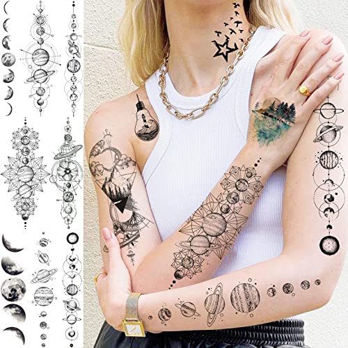 33 Sheets Temporary Tattoos - Outer Space & Geometric Designs for Kids & Adults