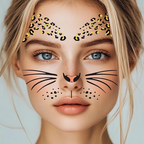 8 Sheets Leopard Face Temporary Tattoos for Halloween Costume